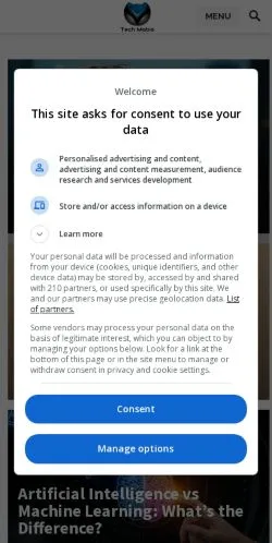 Voorbeeld van de site Tech Mobis, medium uit Verenigde Staten voor gesponsorde artikelen