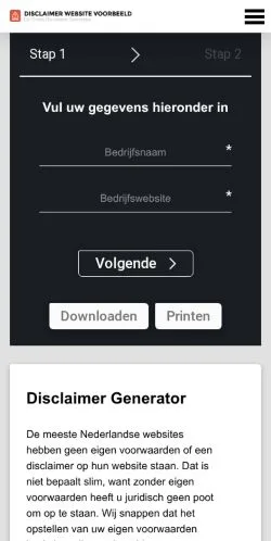 Anteprima del sito Disclaimer Generator, media di Paesi Bassi per articoli sponsorizzati