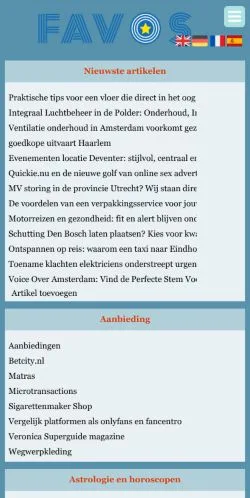 Aperçu du site Favos, média de Pays-Bas pour articles sponsorisés