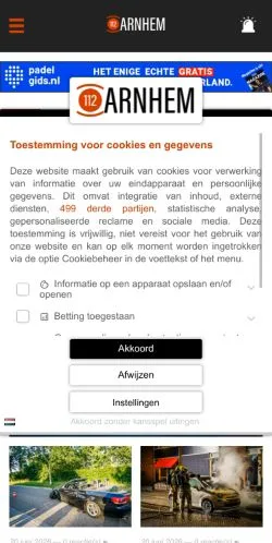 スポンサード記事向けのオランダメディア、112 Arnhemのサイトプレビュー