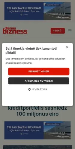 Forhåndsvisning av nettstedet Dienas Bizness, medium fra Latvia for sponsede artikler