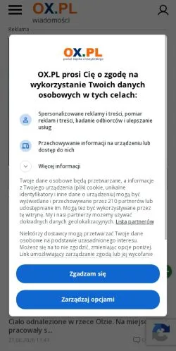 Anteprima del sito OX, media di Polonia per articoli sponsorizzati