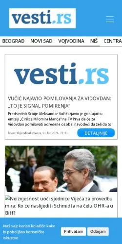 Anteprima del sito Vesti iz Srbije, media di Stati Uniti per articoli sponsorizzati