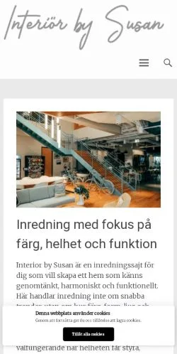 Förhandsvisning av webbplatsen Interior By Susan, medium i Sverige för sponsrade artiklar