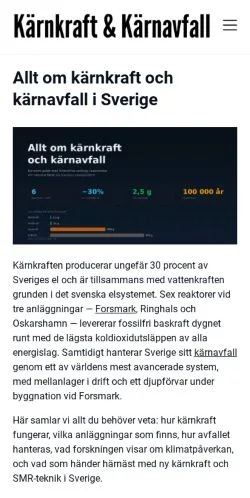 Anteprima del sito Kärnkraft Och Kärnavfall, media di Svezia per articoli sponsorizzati