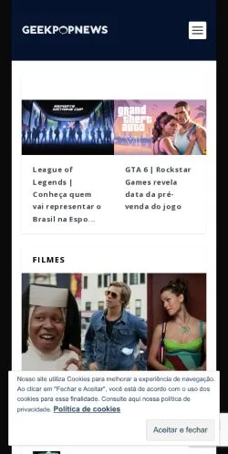 Anteprima del sito GeekPop News, media di Brasile per articoli sponsorizzati