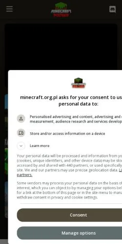 Förhandsvisning av webbplatsen MCPL Minecraft Polska, medium i Polen för sponsrade artiklar
