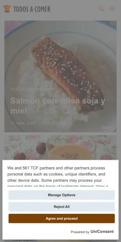 Podgląd witryny Todos A Comer, medium z kraju Hiszpania do artykułów sponsorowanych
