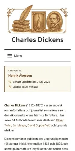 Anteprima del sito Charles Dickens, media di Svezia per articoli sponsorizzati