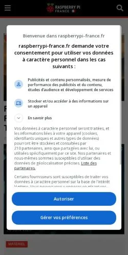 Anteprima del sito Raspberry Pi France, media di Francia per articoli sponsorizzati