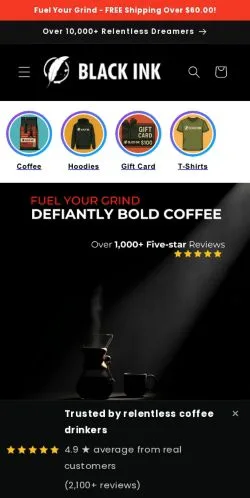 スポンサード記事向けのアメリカ合衆国メディア、Black Ink Coffeeのサイトプレビュー
