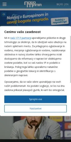 Anteprima del sito Nogomania, media di Slovenia per articoli sponsorizzati