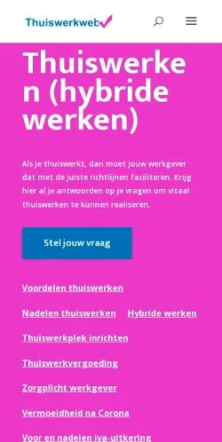 Anteprima del sito Thuiswerkweb, media di Paesi Bassi per articoli sponsorizzati