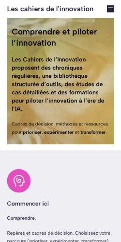 Vista previa del sitio Les Cahiers De L'Innovation, medio de Francia para artículos patrocinados