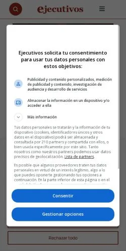 Anteprima del sito Ejecutivos, media di Spagna per articoli sponsorizzati