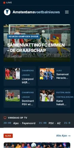 Podgląd witryny Amsterdamsvoetbalnieuws, medium z kraju Holandia do artykułów sponsorowanych