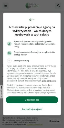 Anteprima del sito BiznesRadar, media di Polonia per articoli sponsorizzati