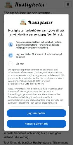 スポンサード記事向けのスウェーデンメディア、Husligheterのサイトプレビュー