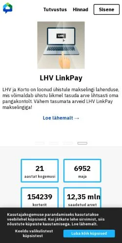 Sponsorlu makaleler için Estonya medyası Korto sitesinin önizlemesi