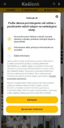 Podgląd witryny Košicak, medium z kraju Słowacja do artykułów sponsorowanych