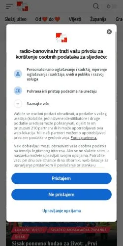 Anteprima del sito Radio Banovina, media di Croazia per articoli sponsorizzati
