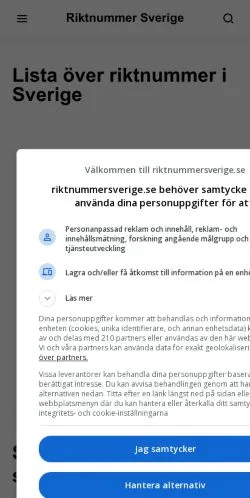 Anteprima del sito Riktnummer Sverige, media di Svezia per articoli sponsorizzati