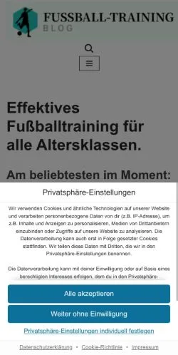 Anteprima del sito Fußballtraining Blog, media di Germania per articoli sponsorizzati