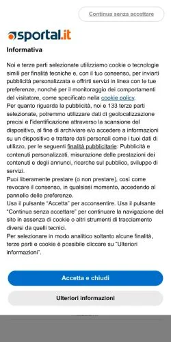 Anteprima del sito Sportal, media di Italia per articoli sponsorizzati