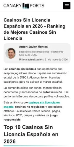 Anteprima del sito Casinos Sin Licencia España, media di Spagna per articoli sponsorizzati