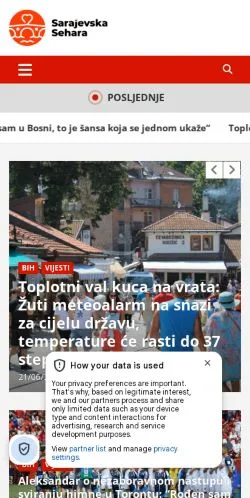 스폰서 기사용 크로아티아 매체 Sarajevska Sehara 사이트 미리보기