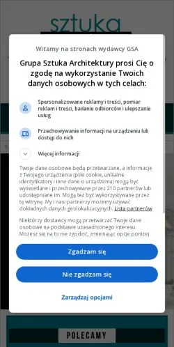 Pré-visualização do site Sztuka Wnętrza, meio de Polônia para artigos patrocinados