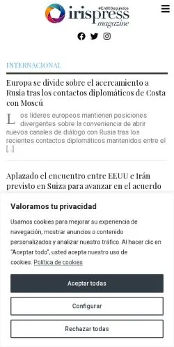 Pré-visualização do site Irispress, meio de Espanha para artigos patrocinados