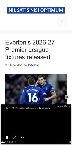 Podgląd witryny The NSNO Everton Blog, medium z kraju Wielka Brytania do artykułów sponsorowanych