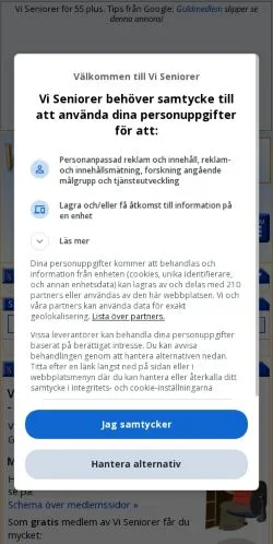 Anteprima del sito Vi Seniorer, media di Svezia per articoli sponsorizzati