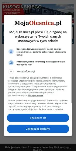 Podgląd witryny MojaOlesnica, medium z kraju Polska do artykułów sponsorowanych
