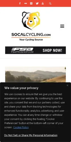 Podgląd witryny SoCalCycling, medium z kraju Stany Zjednoczone do artykułów sponsorowanych