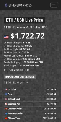 Sponsorlu makaleler için Amerika Birleşik Devletleri medyası Ethereum Prices sitesinin önizlemesi