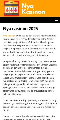 Anteprima del sito Nya Kasinon, media di Svezia per articoli sponsorizzati