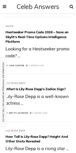 Anteprima del sito Celeb Answers, media di Stati Uniti per articoli sponsorizzati