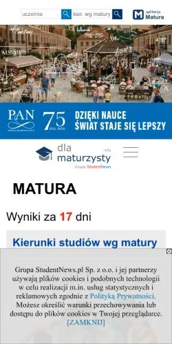 Podgląd witryny Matura Dla Maturzysty, medium z kraju Polska do artykułów sponsorowanych