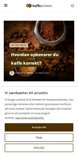 スポンサード記事向けのデンマークメディア、Kaffe Universのサイトプレビュー