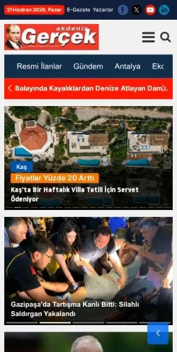 Podgląd witryny Akdeniz Gerçek, medium z kraju Turcja do artykułów sponsorowanych