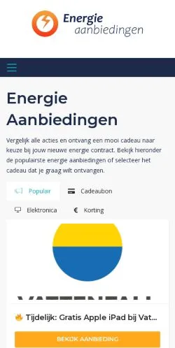 Anteprima del sito Energie Aanbiedingen, media di Paesi Bassi per articoli sponsorizzati