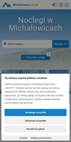 Podgląd witryny Michałowice Noclegi, medium z kraju Polska do artykułów sponsorowanych