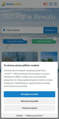 Aperçu du site Rewal Noclegi, média de Pologne pour articles sponsorisés