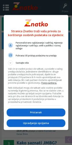Sponsorlu makaleler için Hırvatistan medyası Znatko sitesinin önizlemesi