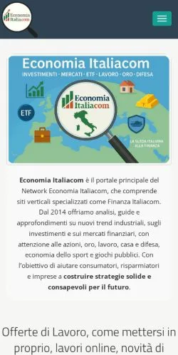 Vista previa del sitio Economia Italiacom, medio de Italia para artículos patrocinados