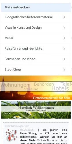 Anteprima del sito Köln Stadtportal, media di Germania per articoli sponsorizzati