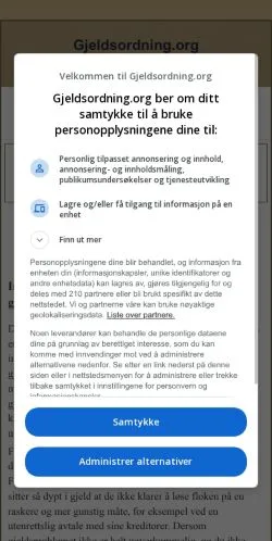 Pré-visualização do site Gjeldsordning, meio de Noruega para artigos patrocinados