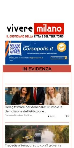 Anteprima del sito Vivere Milano, media di Italia per articoli sponsorizzati